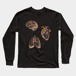 Brain,  Heart,  Lungs - Artistic Illustration of Human Organs Melded with Nature Long Sleeve T-Shirt